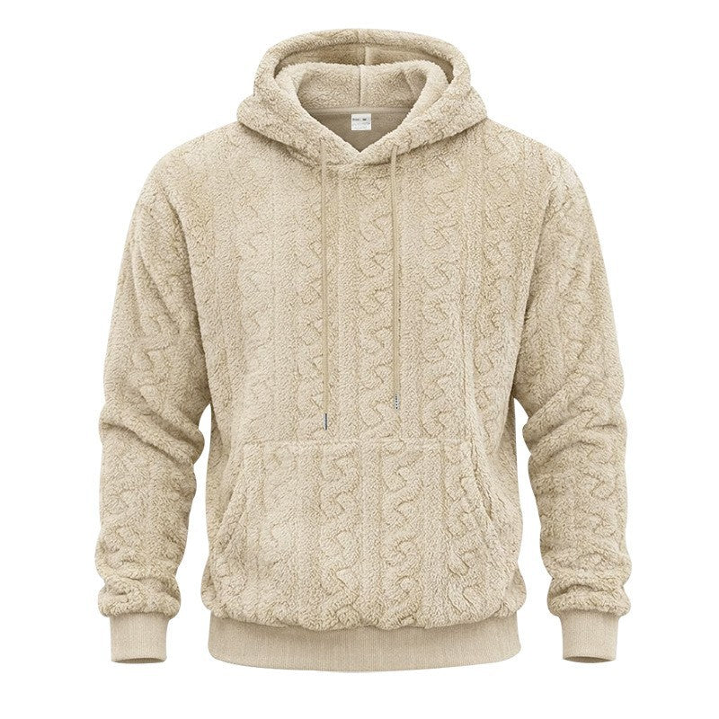 Men's Sherpa Hoodie with Cable Knit Pattern, Kangaroo Pocket and Ribbed Cuffs Mune Fashion