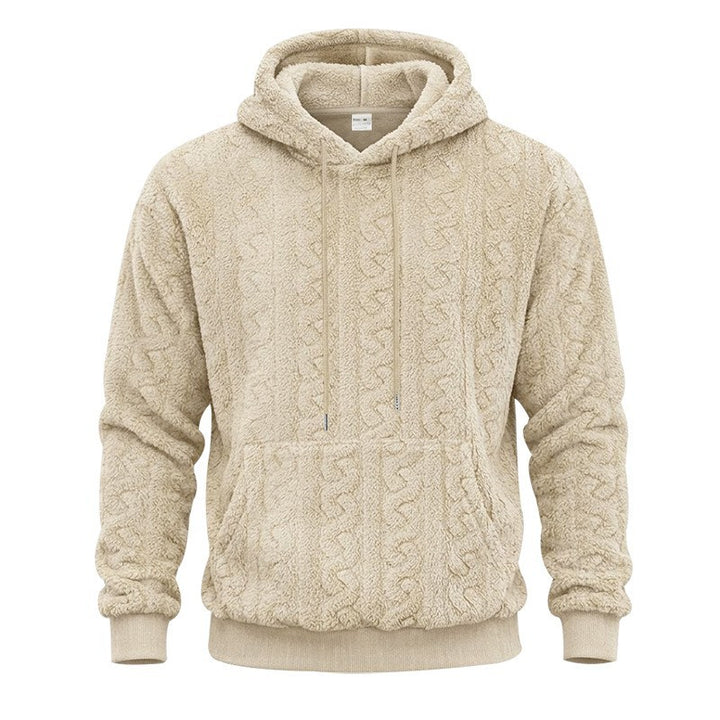 Men's Sherpa Hoodie with Cable Knit Pattern, Kangaroo Pocket and Ribbed Cuffs Mune Fashion