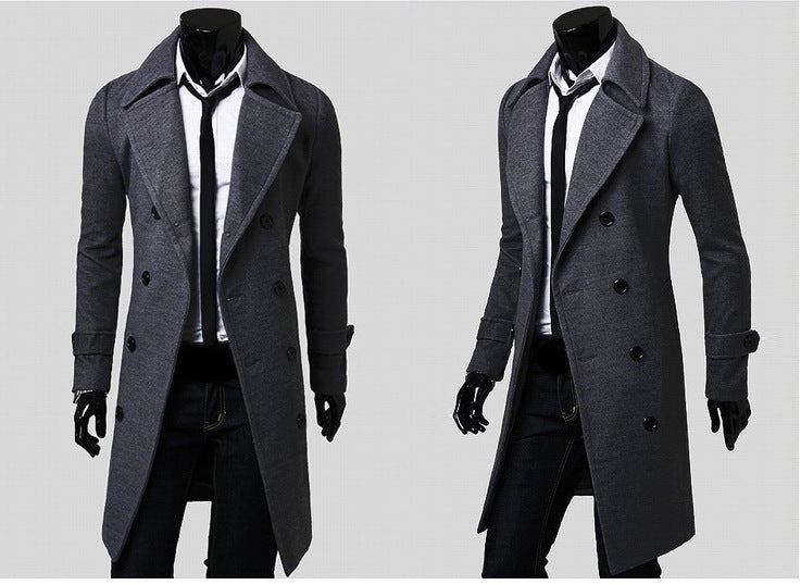 Men's tailored double-breasted trench coat made of wool blend with classic lapels and back vent Mune Fashion