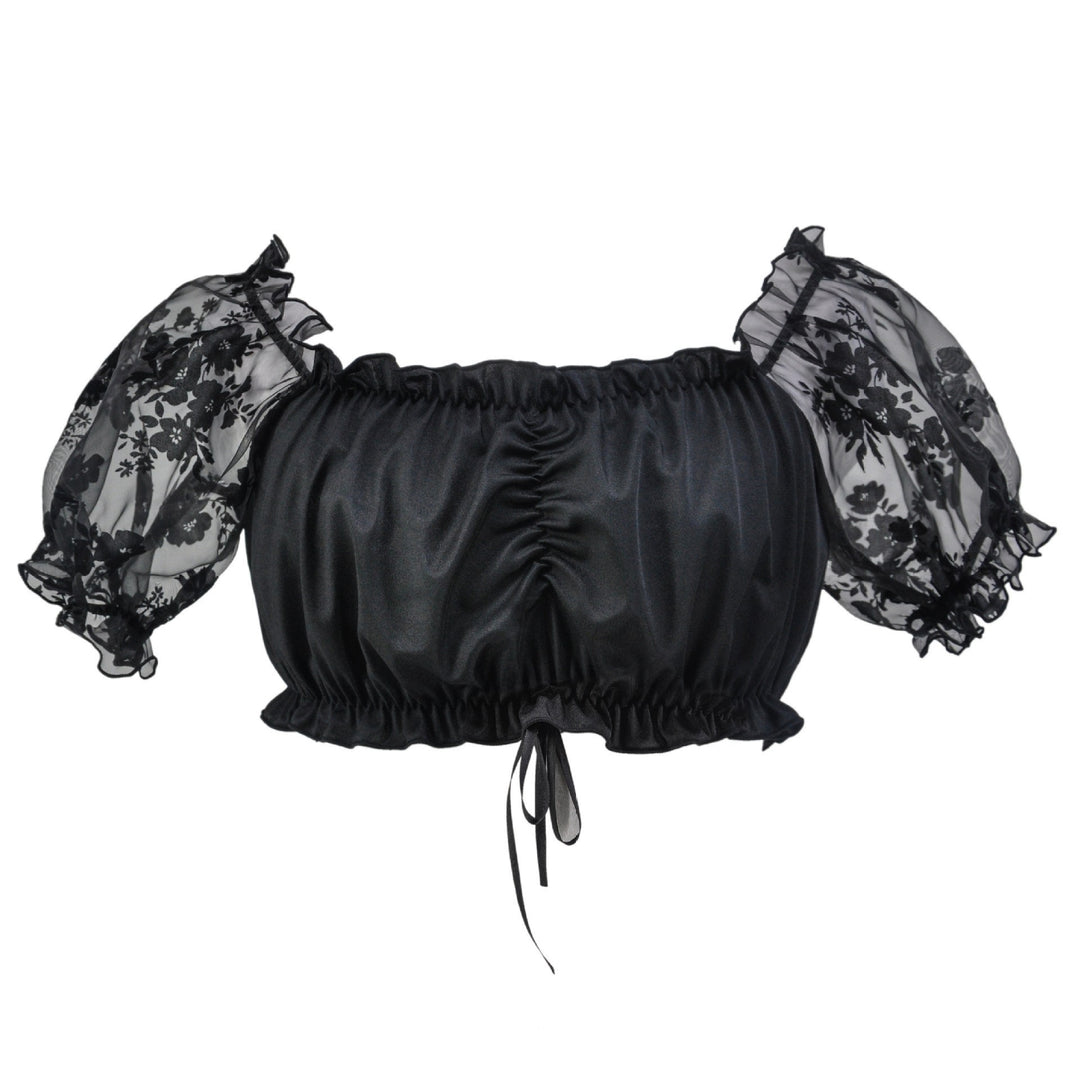 Women's off-the-shoulder Carmen top with gathered front and transparent puff sleeves Mune Fashion