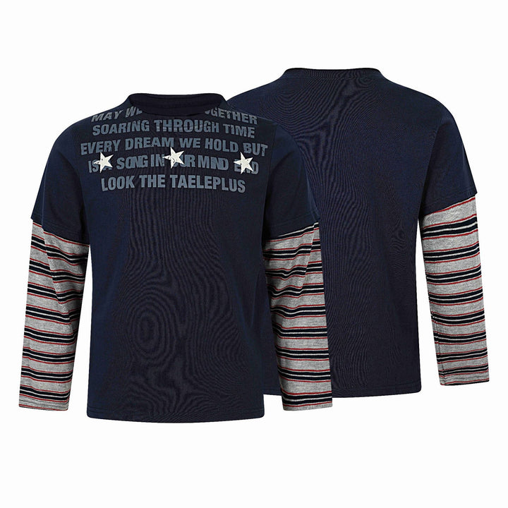 Men's Long Layering Long Sleeve with Star Application and Striped Under Sleeves Mune Fashion