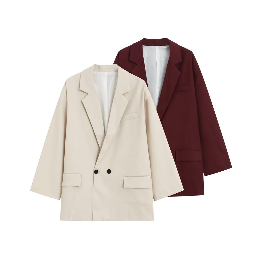 Women’s Oversized Double-Breasted Blazer with Deep Lapel and Welt Pockets Mune Fashion