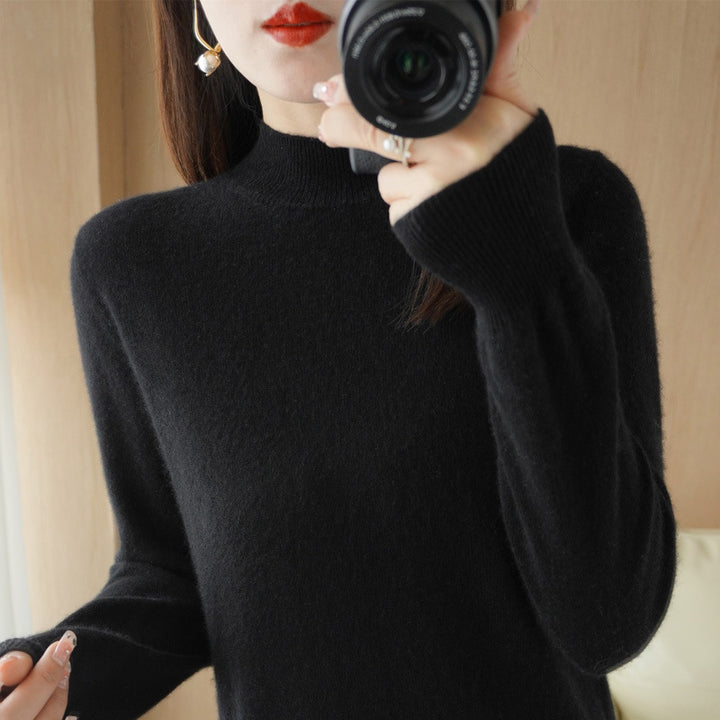 Women's Short Roll Neck Sweater in Cashmere Look with Extra Long Ribbed Cuffs Mune Fashion