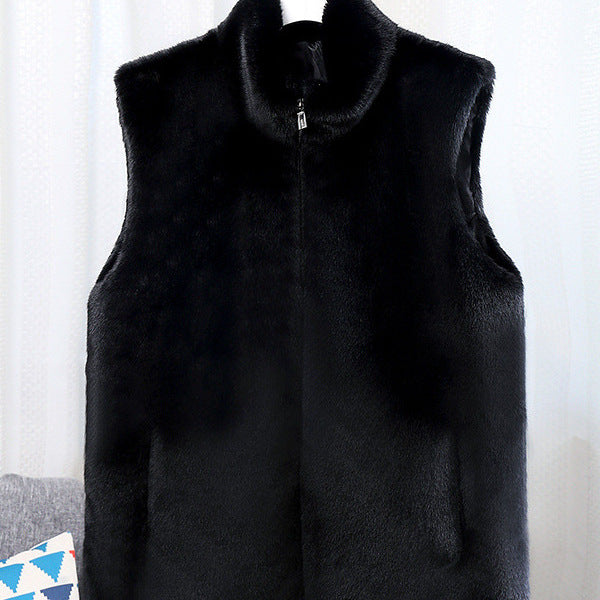Women's Sleeveless Faux Fur Vest with Stand-Up Collar and Hidden Zipper Mune Fashion