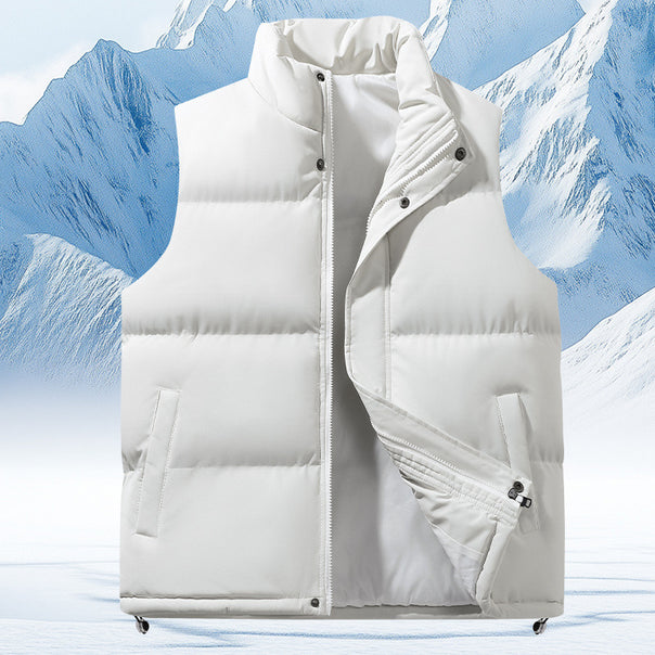Men's Quilted Thermal Puffer Vest with High Stand Collar and Drawstring Hem Mune Fashion