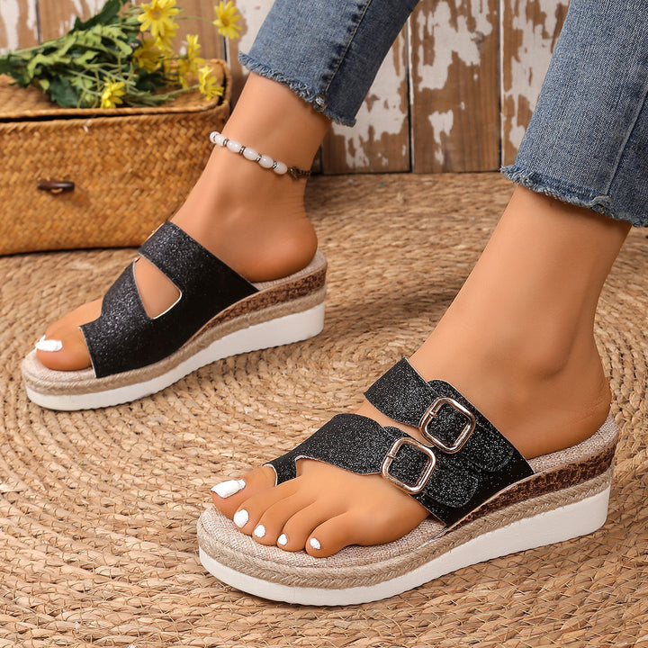 Women nan comfortable platform sandals in espadrille style with double adjustable buckle strap Mune Fashion