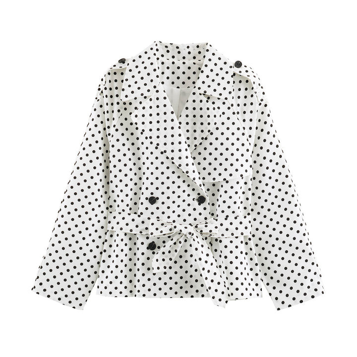 Women's short dotted trench coat with waist belt and double-breasted button placket Mune Fashion