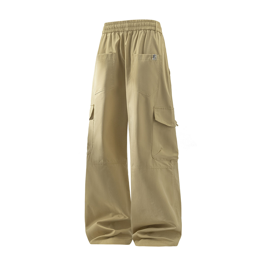 Men's Wide Cargo Pants with Tunnel Drawstring Waist, Utility Flap Pockets & Relaxed Baggy Silhouette Mune Fashion