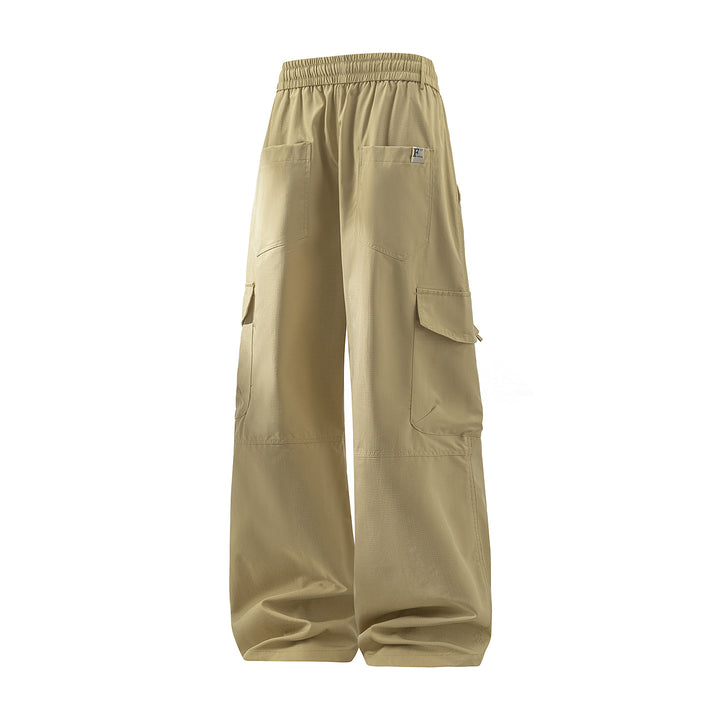 Men's Wide Cargo Pants with Tunnel Drawstring Waist, Utility Flap Pockets & Relaxed Baggy Silhouette Mune Fashion
