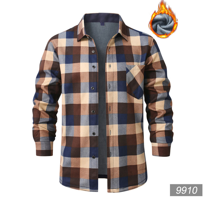 Men's checked flannel shirt with warming fleece lining and patch chest pocket Mune Fashion