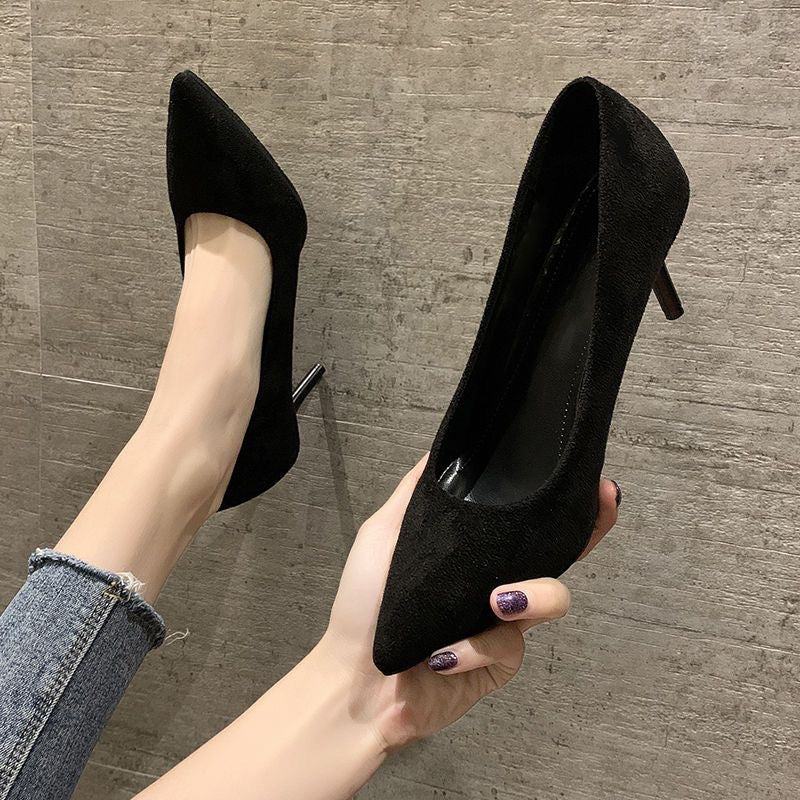 Women Elegant pointed Velour-look pumps with narrow stiletto heel
