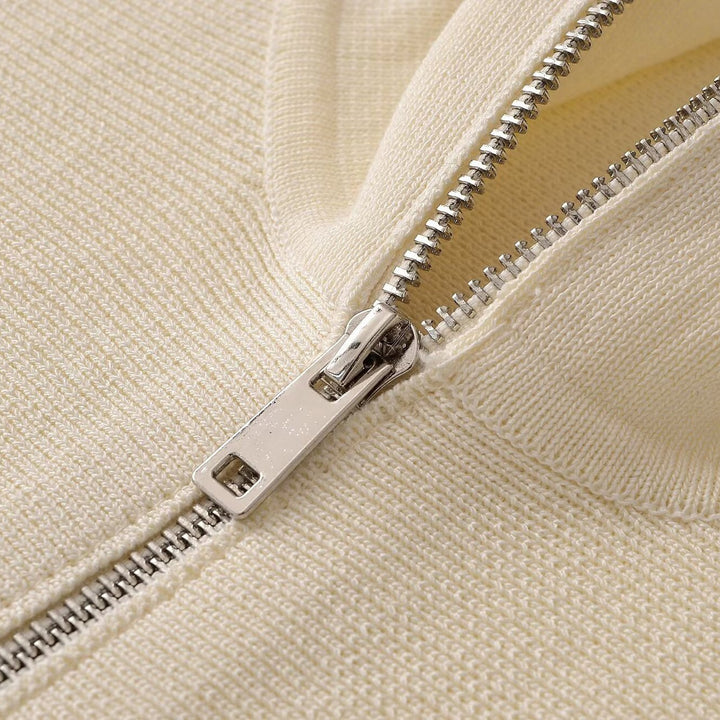 Women’s structure knit A-line cardigan with zip and stand-up collar Mune Fashion