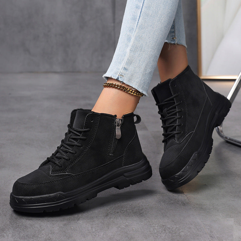 Women's ankle-high city trekker with side zipper, adjustable lacing, padded shaft, and grippy rubber outsole Mune Fashion