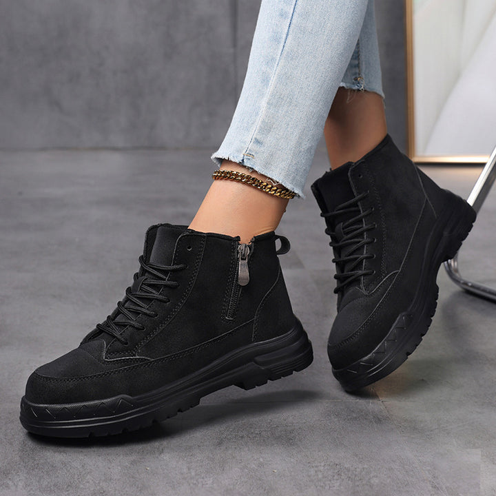 Women's ankle-high city trekker with side zipper, adjustable lacing, padded shaft, and grippy rubber outsole Mune Fashion