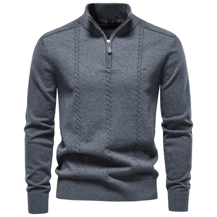 Men's fine knit pullover with half zipper and vertical cable pattern Mune Fashion