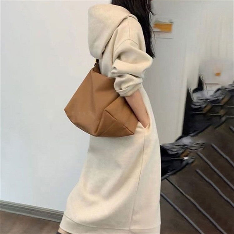 Women's Long Oversized Hoodie Sweat Dress with Side Pockets and Casual Maxi Silhouette Mune Fashion