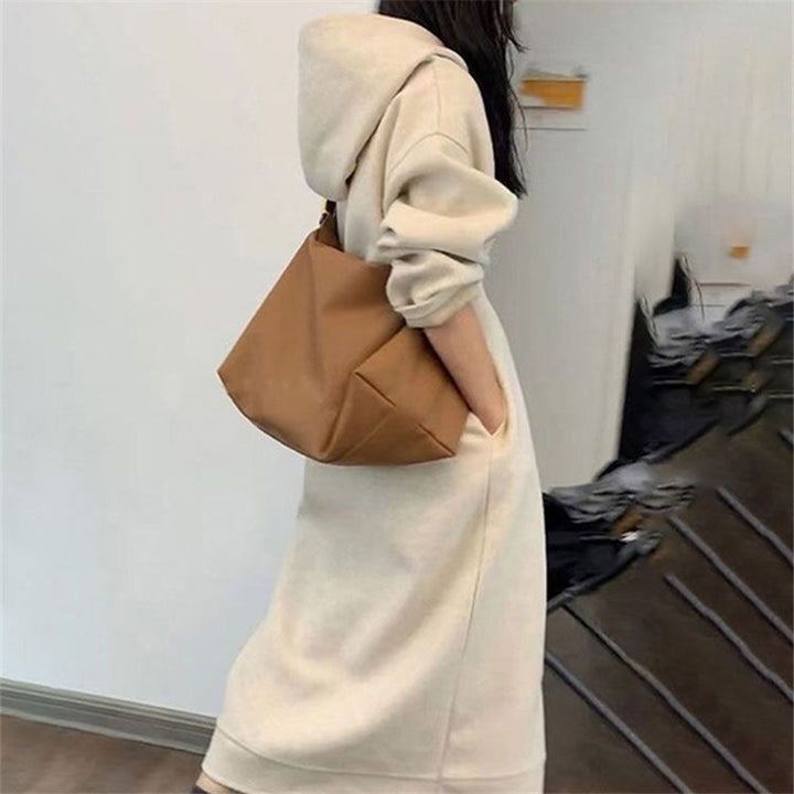 Women's Long Oversized Hoodie Sweat Dress with Side Pockets and Casual Maxi Silhouette Mune Fashion