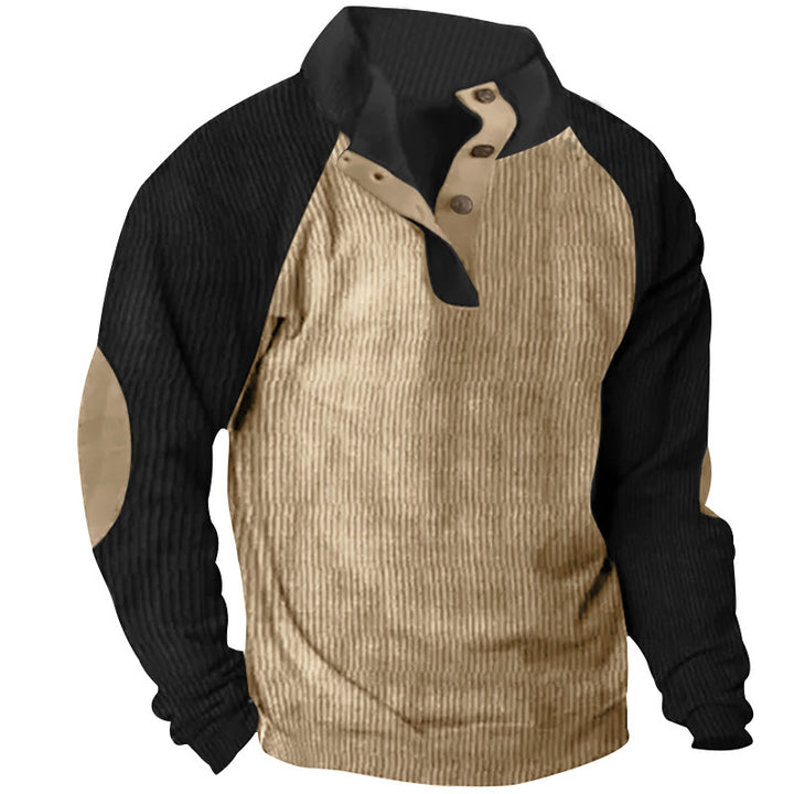 Men's structured Henley sweatshirt with stand-up collar, raglan sleeves, and elbow patches Mune Fashion