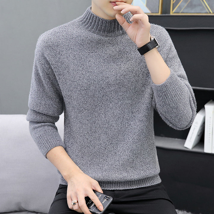 Men's Melange Boucle Mockneck Sweater with Thermal Fine Knit and Ribbed Cuffs Mune Fashion
