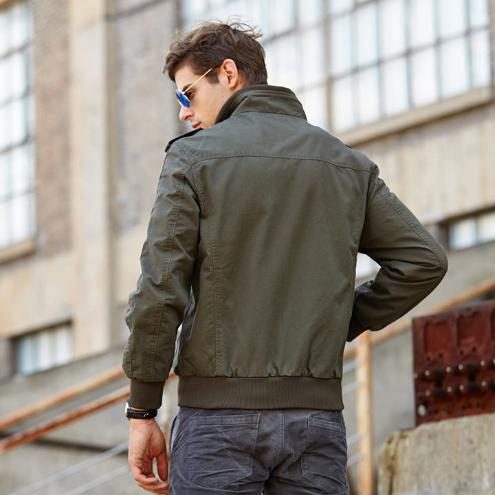 Men's Field Bomber Jacket in Military Canvas with Epaulettes and Multiple Pockets Mune Fashion