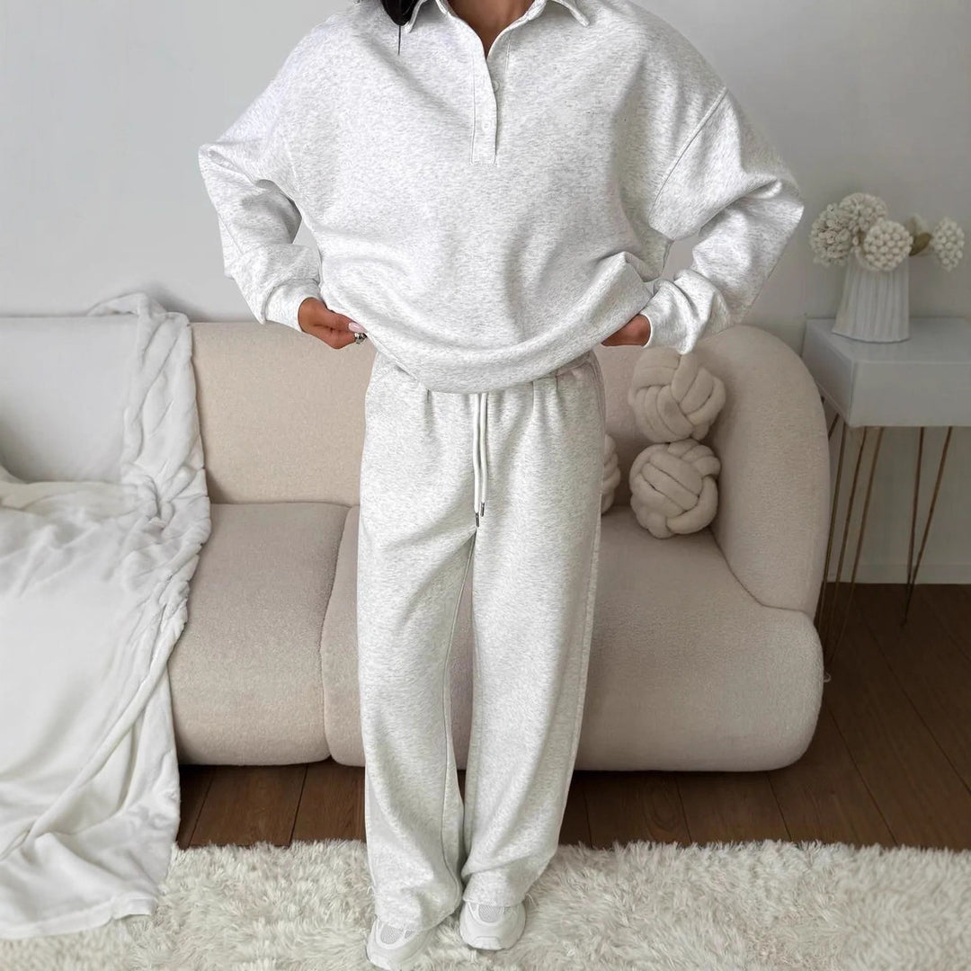 Women's wide Polo lounge set with elastic drawstring waistband and wide-leg jogging pants Mune Fashion