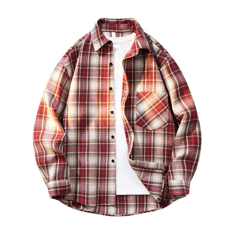Men's checkered oversized flannel shirt with patch pocket, round hem, and buttoned front Mune Fashion