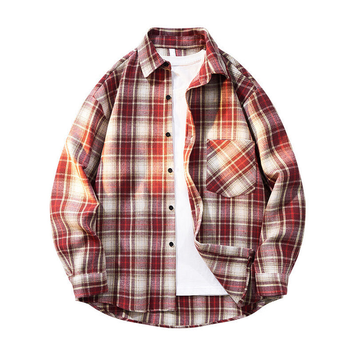Men's checkered oversized flannel shirt with patch pocket, round hem, and buttoned front Mune Fashion