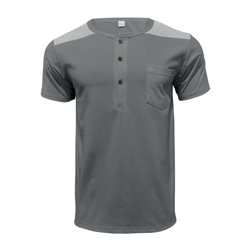 Men's short-sleeve henley shirt made of soft cotton blend with chest pocket and shoulder yoke Mune Fashion