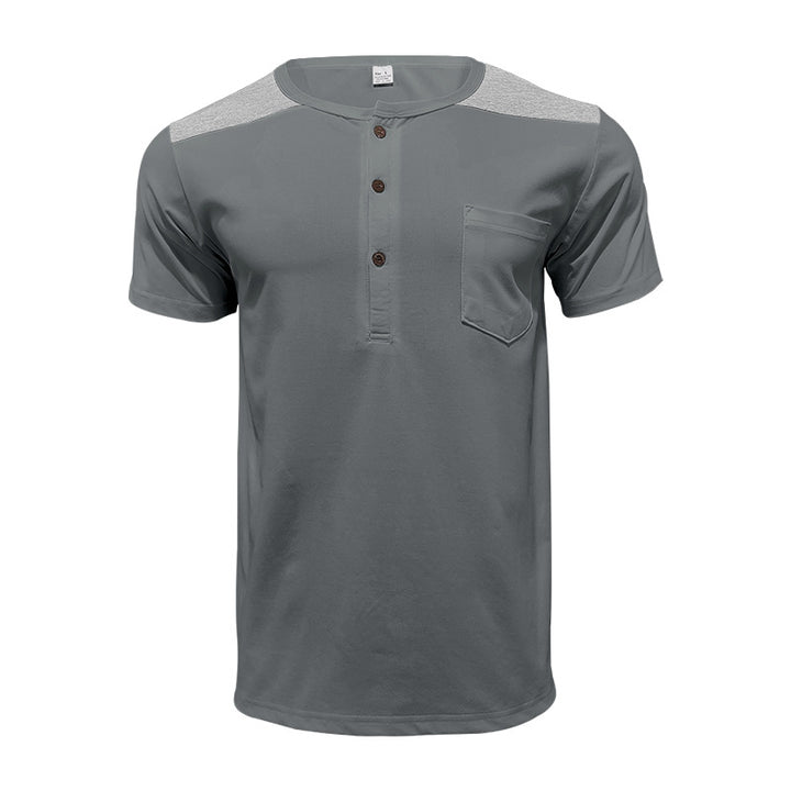 Men's short-sleeve henley shirt made of soft cotton blend with chest pocket and shoulder yoke Mune Fashion