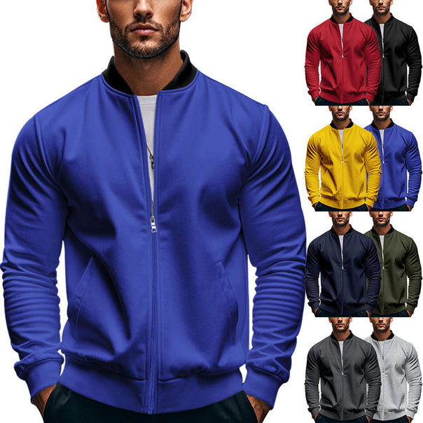 Men's Sporty Bomber Jacket with High Collar Mune