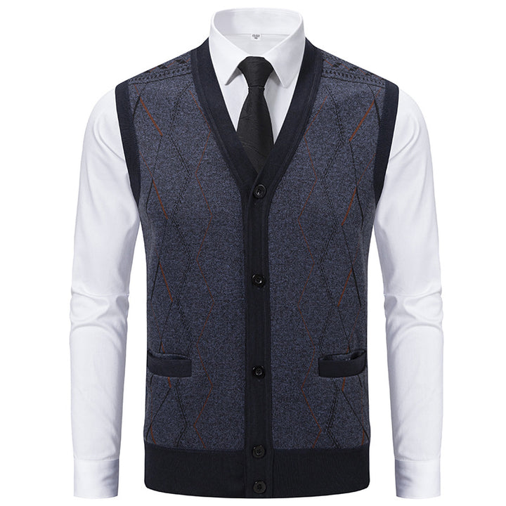 Men's Sleeveless Knit Vest with Diamond Pattern, V-Neck and Button Placket Mune Fashion
