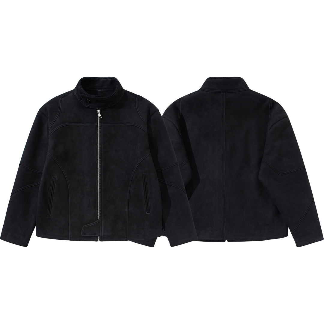 Men's short jacket in suede leather look with stand-up collar and distinctive dividing seam Mune Fashion
