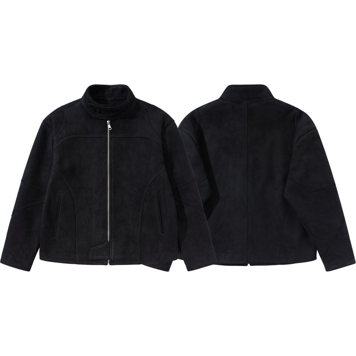 Men's short jacket in suede leather look with stand-up collar and distinctive dividing seam Mune Fashion