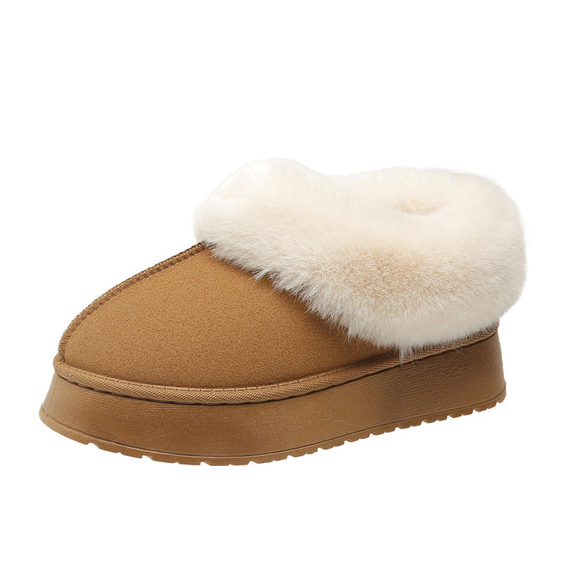 Women Padded Platform Slippers with Fur Collar and Non-Slip Profile Sole Mune Fashion