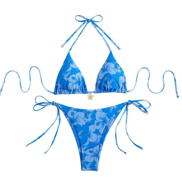 Women's Triangle Bikini Set with Floral Design and Playful Ties Mune Fashion