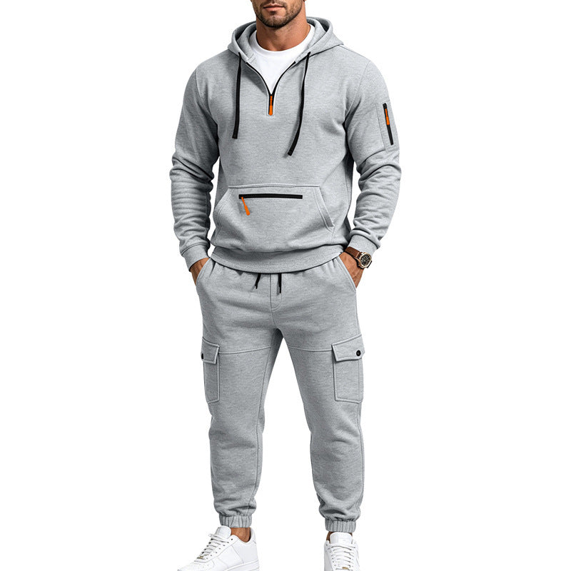 Men's Cargo Jogging Set with Hood, Half Zipper and Multi Pockets Mune Fashion