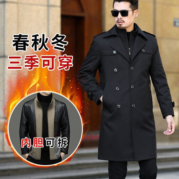 Men's knee-length trench coat with double-breasted button placket and epaulettes Mune Fashion