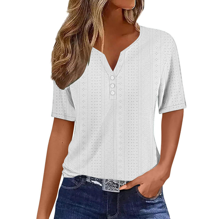 Women's short-sleeved shirt with button fly and intricate striped pattern Mune Fashion