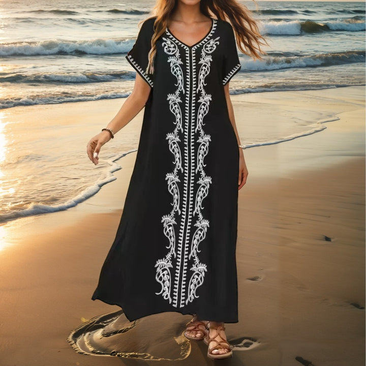 Ladies elegant beach cover-up with intricate embroidery design Mune Fashion