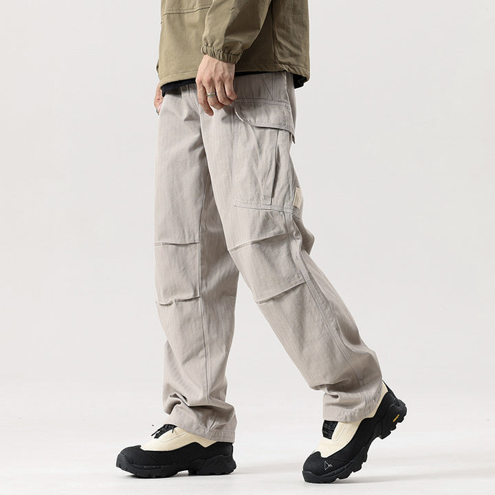 Men's Loose Cargo Pants with Reinforced Knee Panels and Multi-Pockets Drune