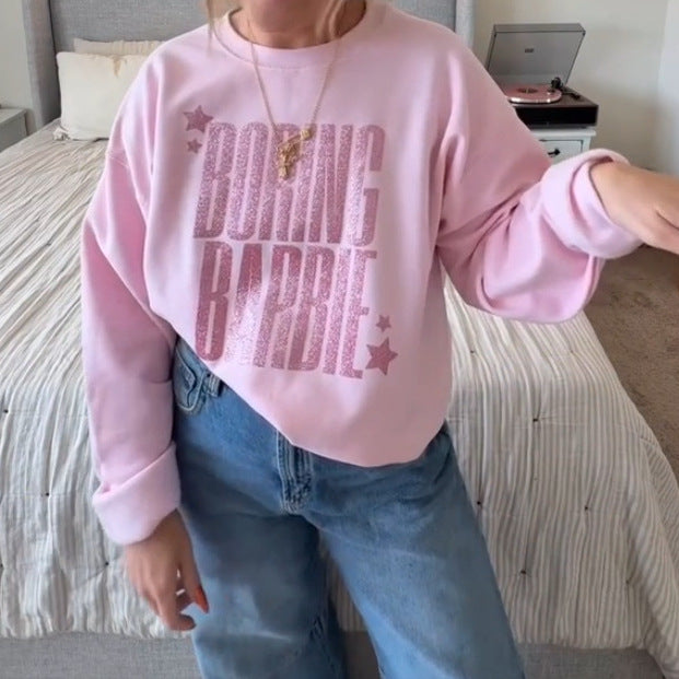 Women's glittering round neck sweatshirt with statement print and fleece-lined interior Mune Fashion