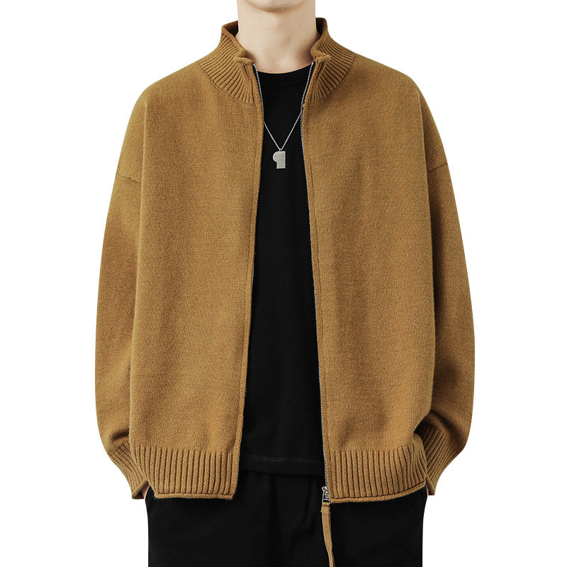 Women Leisure Cardigan with High Collar and Zipper Mune Fashion