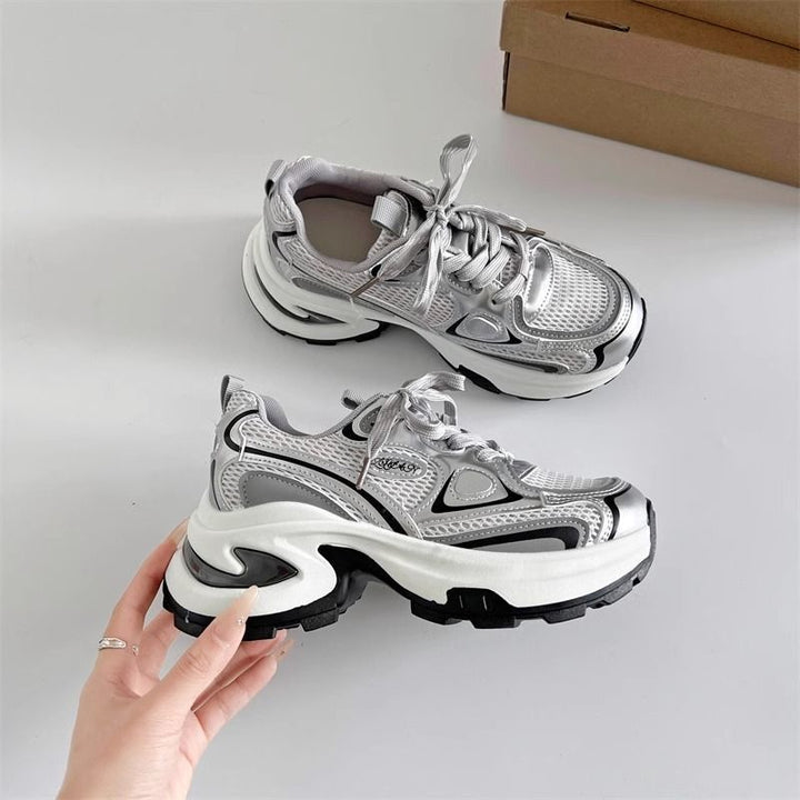 Ladies Sculptural Platform Sneakers with Multi-Layer Mesh and PU Mix Mune Fashion