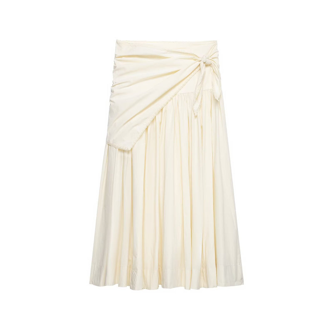 Ladies Maxi Skirt with Wrap Detail and Lace Trim Mune Fashion