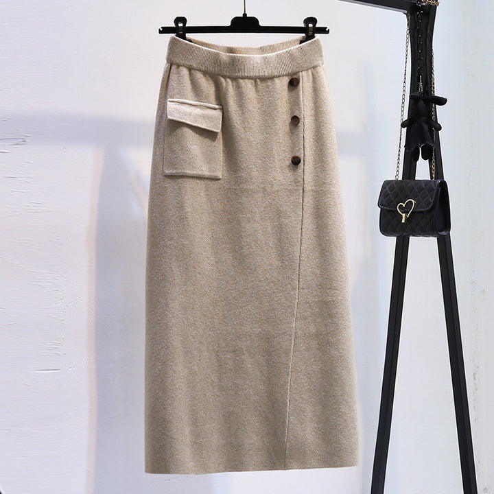 Women's Elegant Knit Skirt with Practical Side Pocket Mune Fashion