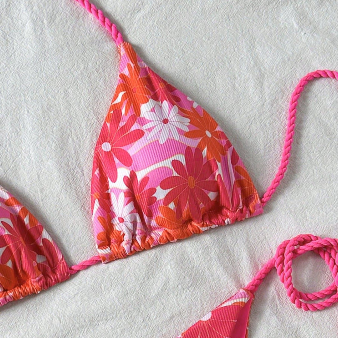 Women’s Floral Design Triangle Bikini with Side Tie Straps Mune Fashion