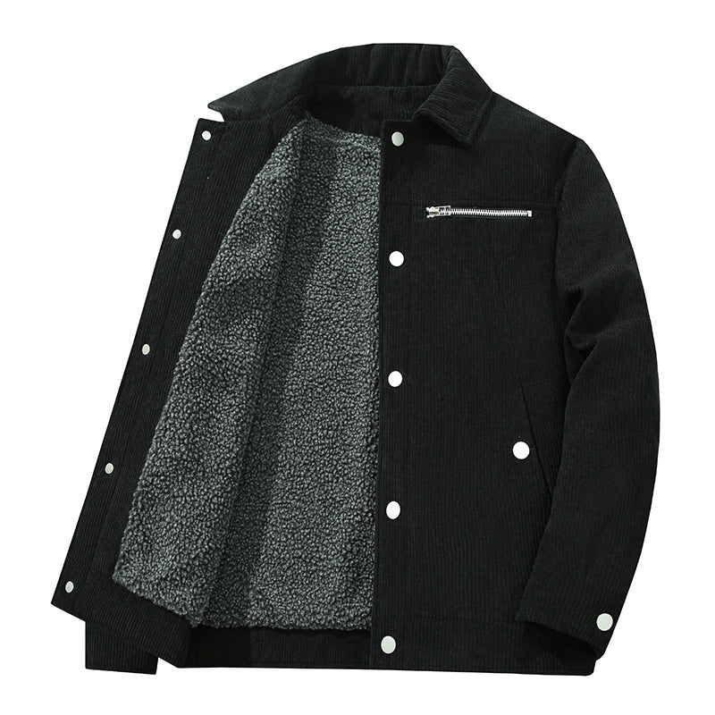Men's cord trucker jacket with zippered chest pocket and snap front Mune Fashion
