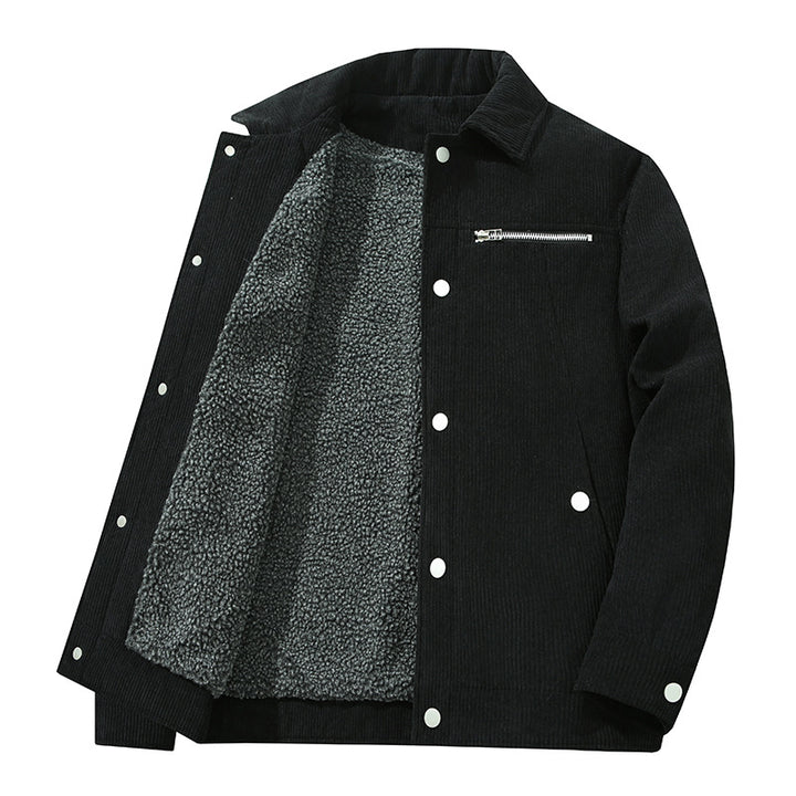 Men's cord trucker jacket with zippered chest pocket and snap front Mune Fashion