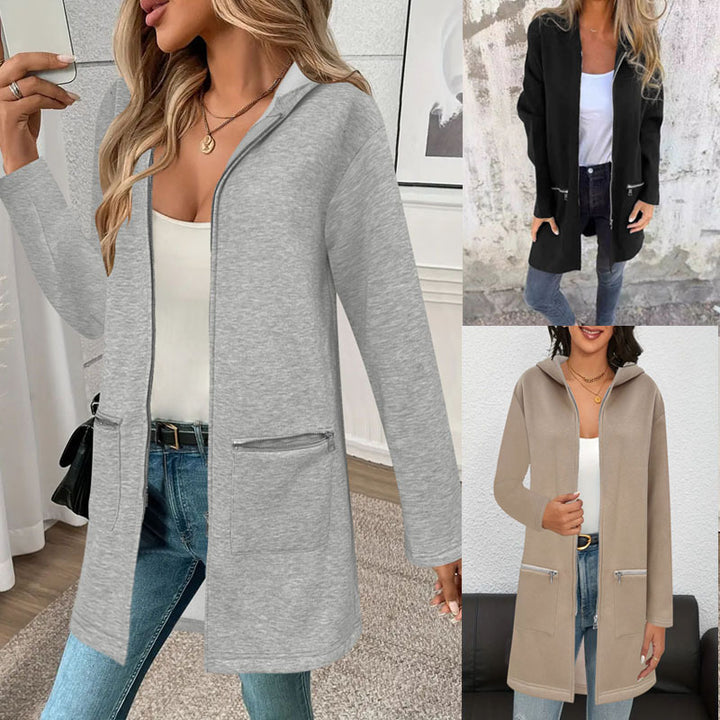 Women Longline Oversize Jacket with Full Zip and Zipper Pockets Mune Fashion