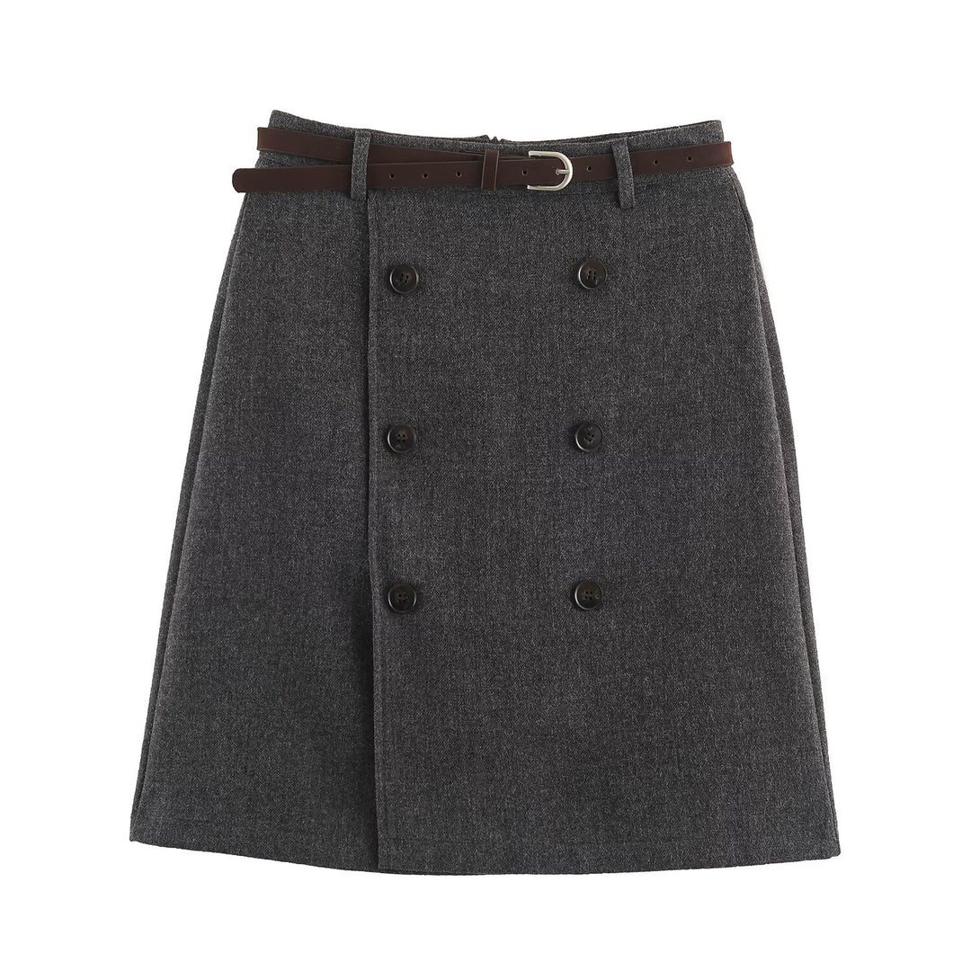 Women's midi skirt in A-line cut with double-breasted button placket and waist belt Mune Fashion